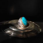 anello afgano antico in argento e ottone con turchese